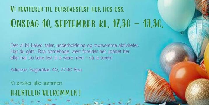Bilde/illustrasjon for Åpen feiring Roa barnehage! Åpen feiring Roa barnehage!